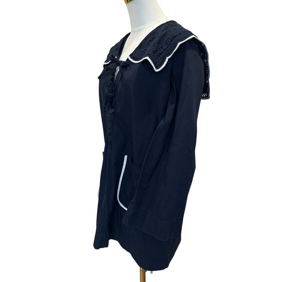 SEA Blue Mini Shift Dress SMALL Nautical Anime Cottage Embroidered Designer $400 - Picture 9 of 12